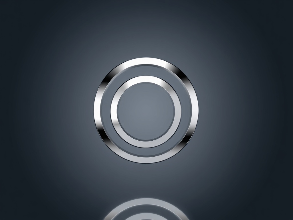 Minimalist logo mark made of interlocking circles, polished chrome finish, studio lighting with reflections, photorealistic, 8k, commercial photography style